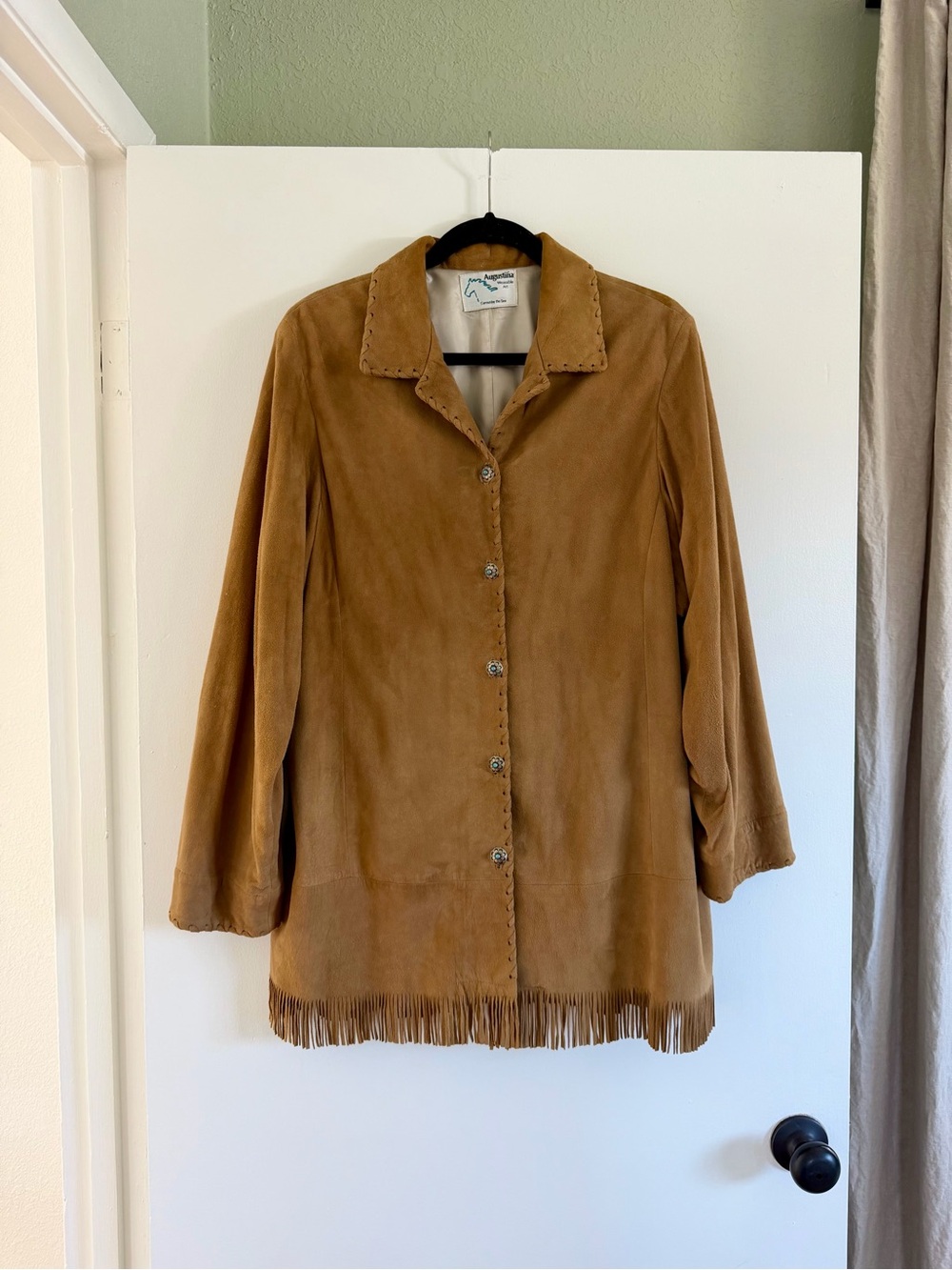 Augustina Vintage Suede Fringe Jacket Turquoise Concho Western Boho Coat L